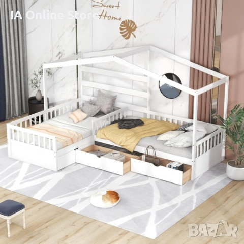 Ъглово легло къщичка Монтесори с два матрака 160х70, снимка 2 - Спални и легла - 54006513