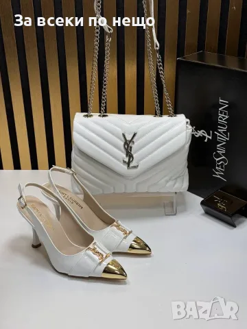 Yves Saint Laurent Дамски Бели Обувки Със Златисти Акценти На Ток Код SEM-246, снимка 4 - Дамски обувки на ток - 55776681