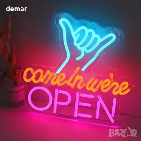 Димируем LED неонов надпис OPEN с ръка, USB, 35 x 31 см, снимка 2 - Други - 55829660