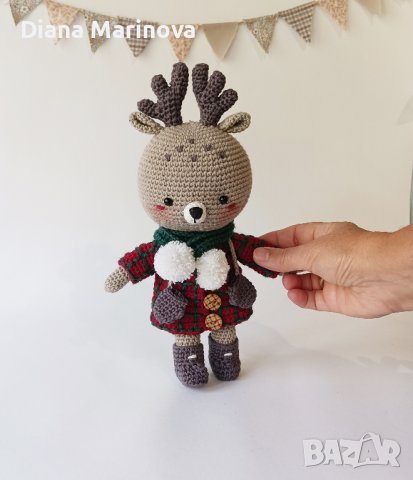 Коледни еленчета, играчки за деца, коледен подарък за дете, ръчна изработка, плетени играчки, снимка 4 - Плюшени играчки - 42891111