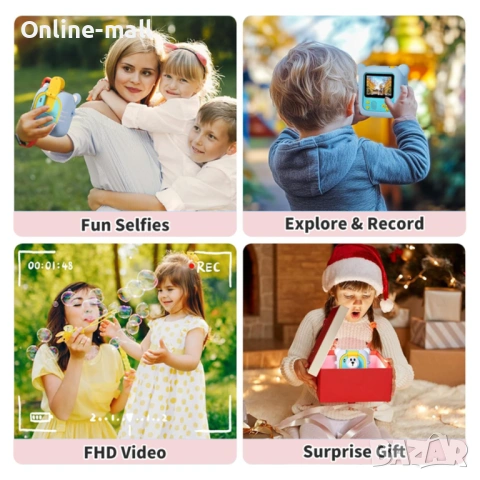 Детска камера с принтер и 180° въртящ се обектив – Образователна камера за деца с игри, 32GB карта и, снимка 3 - Фотоапарати - 53244132