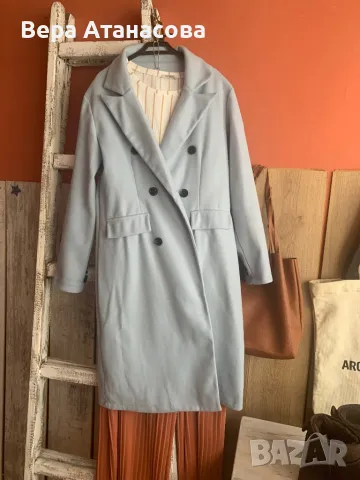 🩵👖👟 Дълго светлосиньо палто 💜, снимка 2 - Палта, манта - 49550948