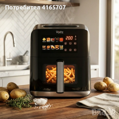 Еърфрайър с горещ въздух Oliver Voltz OV51980CE, 1200W, 4L, 10 програми, LED дисплей, прозорец, снимка 3 - Уреди за готвене на пара - 54068800