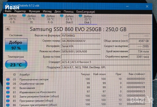 SSD Samsung 860 Evo 250GB, снимка 3 - Твърди дискове - 54031989