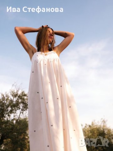 Нова елегантна дълга памучна рокля 100% памук теменушки , снимка 2 - Рокли - 42220345