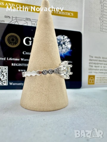 Сребърен пръстен с мойсанит (Диамант) 1 карат, снимка 4 - Пръстени - 51370699