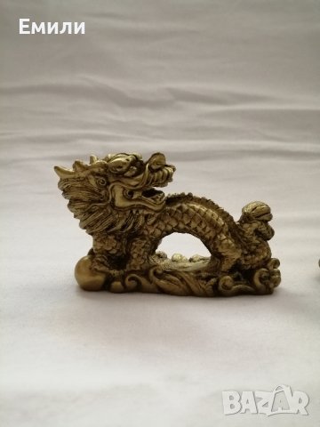 Комплект сувенири статуетки китайски дракони в бронзов цвят, снимка 5 - Статуетки - 44466254