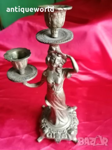 Рядък АРТ ДЕКО Бронзов Свещник ,с Женска Фигура , снимка 2 - Антикварни и старинни предмети - 35272130