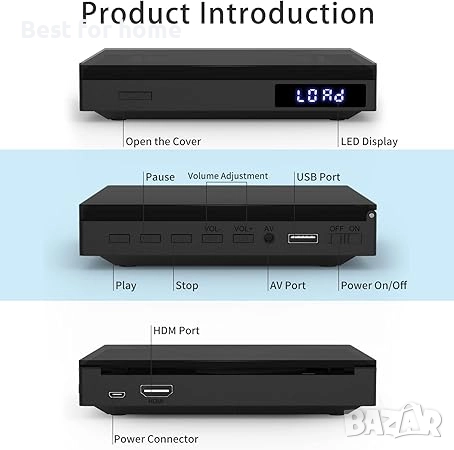 SHIWAKOT DVD плейър  HDMI DVD/CD с USB, AUX, HDMI, RCA порт, дистанционно управление , снимка 3 - Плейъри, домашно кино, прожектори - 52403234