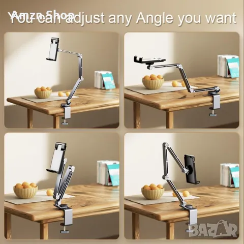 Регулируема сгъваема стойка за таблет телефон за бюро алуминиева 360°, снимка 5 - Селфи стикове, аксесоари - 49066251