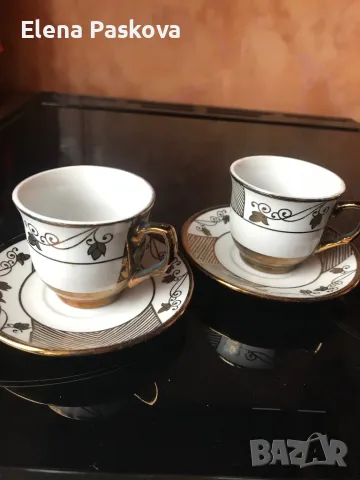 чашки Носталгия мока или турско 2 бр+ захарница гравирано стъкло, снимка 3 - Сервизи - 48052889