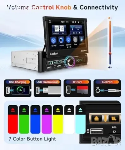 Ново CarPlay Android Auto Bluetooth Радио 1DIN + Камера за Заден Ход, снимка 4 - Друга електроника - 49804775