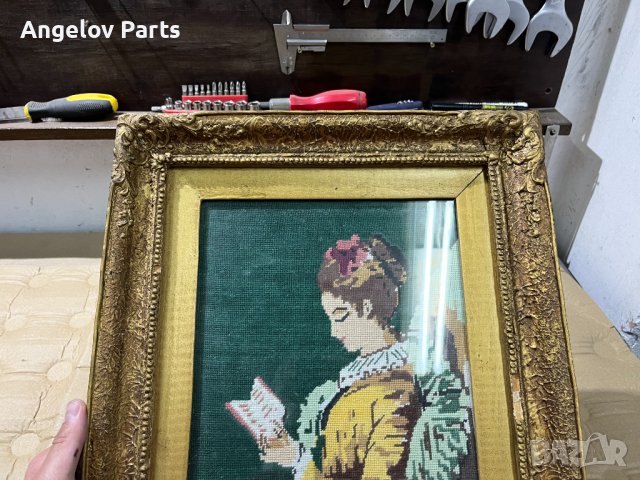 Гоблен Момичето с книгата (старо производство), снимка 4 - Гоблени - 42803753