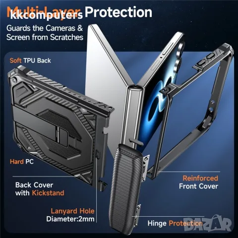 За Samsung Galaxy Z Flip8 / Z Flip7 5G Магнитен Удароустойчив PC TPU Калъф със Защита на Пантата и С, снимка 7 - Калъфи, кейсове - 55911537