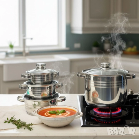 Комплект тенджери Cheffinger 10 части – Винаги вкусна храна без загорели съдове и излишно миене, снимка 5 - Съдове за готвене - 51975831