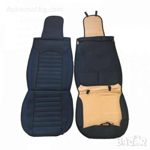 Кожени калъфи за седалки Automat, За автомобил, Универсални, 2 броя, Черно със синьо , снимка 3 - Аксесоари и консумативи - 33931741