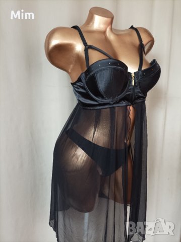 75 С Черна нощница със сатенена бриджитка с чокър, снимка 6 - Корсети, бюстиета, топове - 40846614