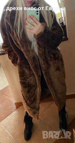 PrettyLittleThing Овърсайз кафяво плюшено палто размер С М, снимка 8 - Палта, манта - 34207131