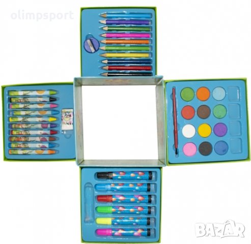 Рисувателен комплект 58 части. Комплектът представлява кубче с чекмеджета. 