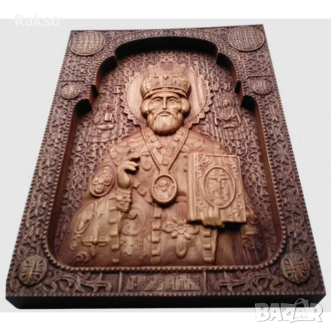 Дърворезба икона "Николай Чудотворец", снимка 4 - Икони - 52726186