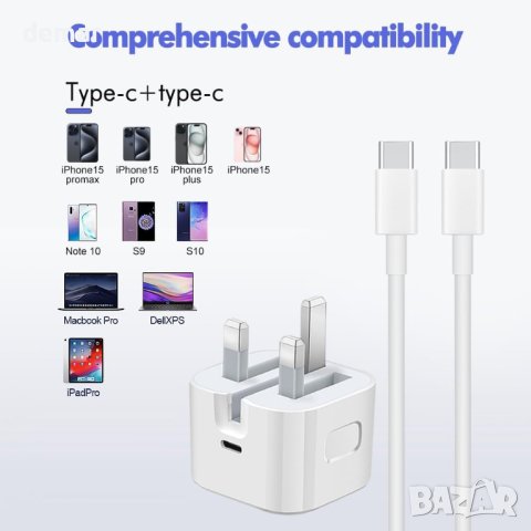 Зарядно устройство за iPhone - MFi сертифицирано, 30W PD, 1,8 м USB C към Type C кабел, снимка 6 - Аксесоари за Apple - 44278954