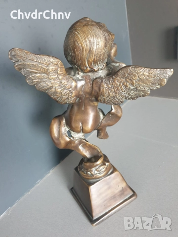 28см-3кг ангел херувим статуетка/стара френска бронзова фигура-надстройка за каминен часовник, снимка 2 - Антикварни и старинни предмети - 52469735
