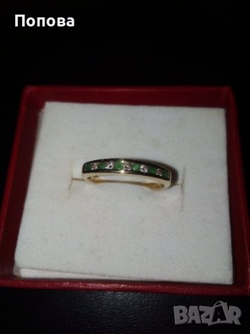 Златен пръстен с диаманти и изумруди, снимка 3 - Пръстени - 37273957