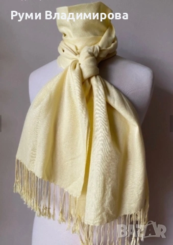 Светложълт шал от вискоза, снимка 2 - Шалове - 53881495