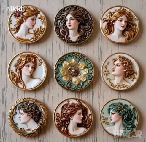 9 Кръг лице момиче жена брошка силиконов молд форма фондан шоколад декор гипс , снимка 4 - Форми - 50500517