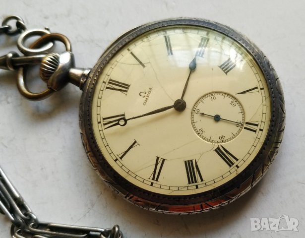 Сребърен джобен часовник Омега, снимка 3 - Джобни - 42344298