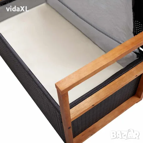 vidaXL Пейка с място за съхранение 115 см полиратан акация масив черна, снимка 6 - Градински мебели, декорация  - 56147686