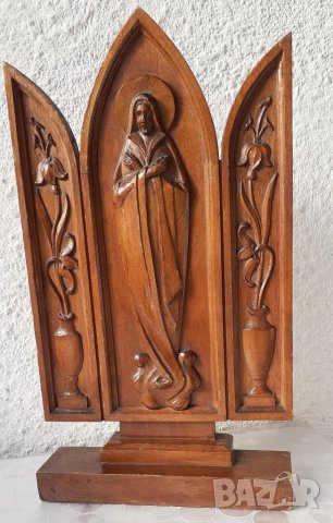 27 см дървен иконостас Богородица дърворезба пано религия фигура икона дърворезба, снимка 8 - Статуетки - 28965021