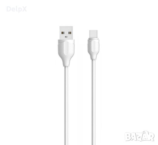 Кабел Type-C LS372, бързо зареждане, силиконов, бял, USB-A(м), USB-C(м), 2m, 2,4A, снимка 1 - USB кабели - 42361299