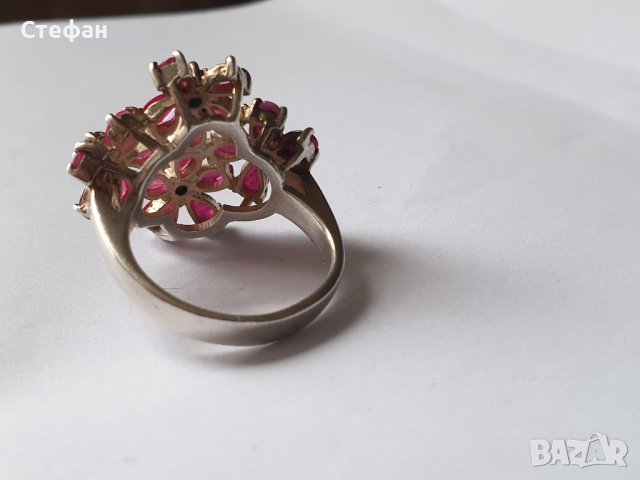 Сребърен пръстен с рубини и смарагди, снимка 7 - Пръстени - 44483330