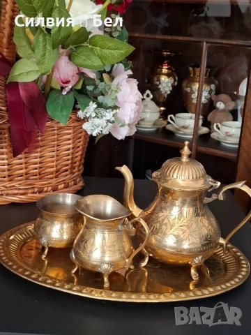Месингов сервиз за кафе/чай – ръчно гравиран., снимка 10 - Антикварни и старинни предмети - 51009183
