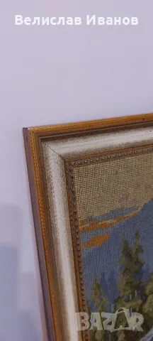 Антикварен гоблен планински пейзаж в перфектно състояние. , снимка 5 - Гоблени - 50245224