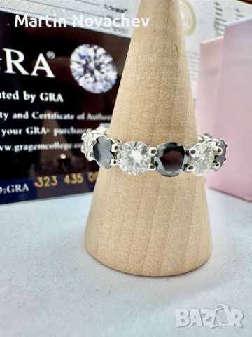 Сребърен пръстен с мойсанит (Диамант) 7 карата, снимка 4 - Пръстени - 54243113