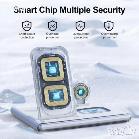 3 в 1 безжично зарядно устройство, станция за зареждане 18W с лампа, снимка 7 - Безжични зарядни - 48850056