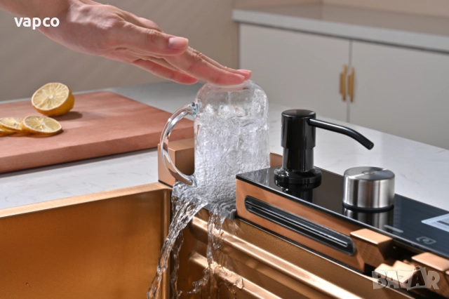 Розово злато - Мултифункционална кухненска мивка с двоен водопад, снимка 7 - Мивки - 52128836