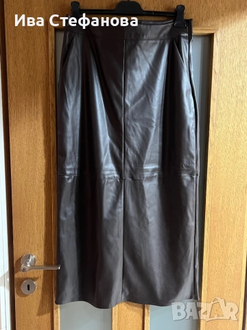 Нова елегантна дълга кафява кожена пола, снимка 2 - Поли - 52511974