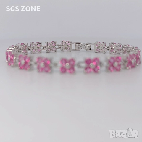 сребърна гривна с естествен розов топаз, снимка 11 - Гривни - 52689412