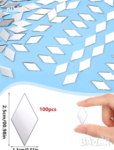 100 бр ситни ромбове мозайка огледални стъкълца самозалепващи за украса и декорация