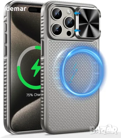 HWeggo калъф за iPhone 15 Pro Max 6.7", магнитен, съвместим с MagSafe и Slide, капак за камерата