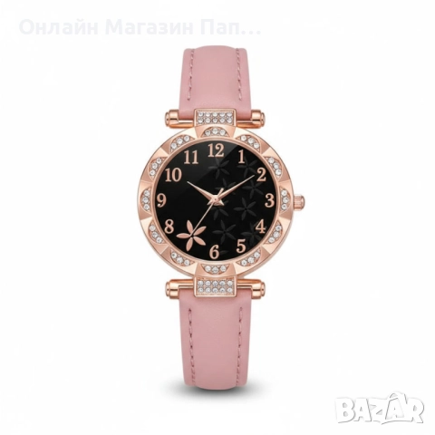 РАЗПРОДАЖБА! Дамски кварцов часовник с камъни – кожена каишка в различни цветове, снимка 6 - Дамски - 52348140