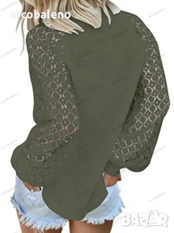 Дамски лек пуловер с дълги ръкави и дантелено деколте, 5цвята - 023, снимка 8 - Блузи с дълъг ръкав и пуловери - 39470757