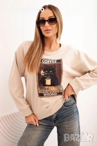 Дамски памучен суитшърт с щампа и текст на котка, 8цвята , снимка 8 - Суичъри - 51683532