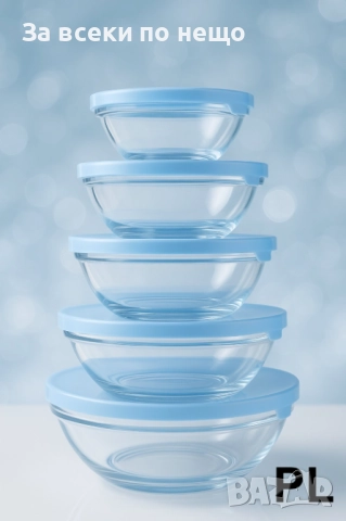 Комплект от 5 тенджери със стъклени капаци + 5 стъклени купи с капак Код P1683, снимка 6 - Съдове за готвене - 52941754
