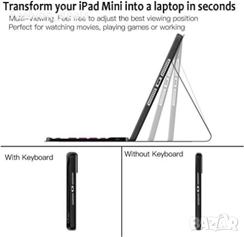Нов безжичен Bluetooth Клавиатурен калъф за таблет iPad Mini 5/4/3/2/1,  7.9 инча Айпад, снимка 2 - Калъфи, кейсове - 42235699
