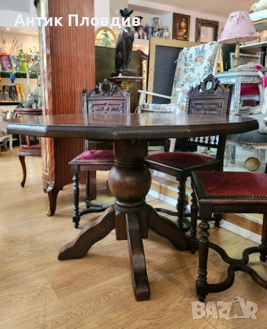 Трапезна маса от масив с многоъгълен плот, снимка 3 - Маси - 53381032