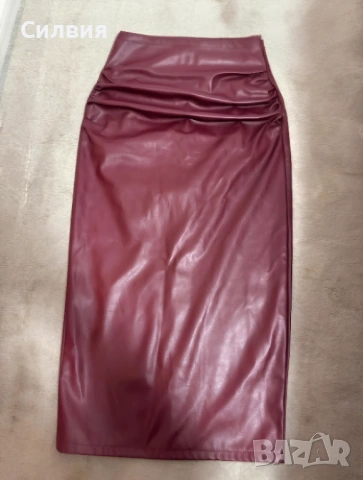 Нова червена дълга лъскава кожена пола тип "молив", "Shein" / "Шейн", размер S
